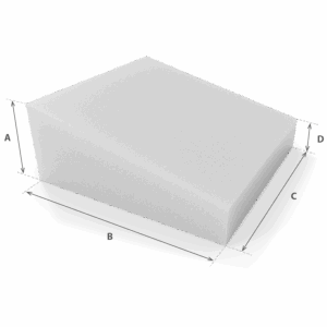 Asiento en Disminución en espuma blanca cortada a medida con cotas - Modelo 2 - Corte a medida