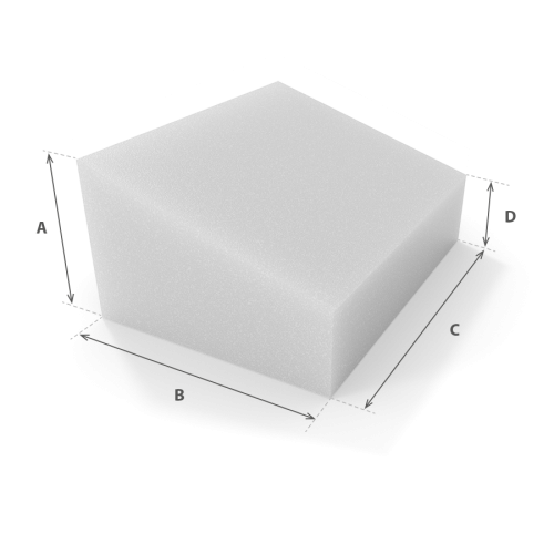 Asiento en Disminución en espuma blanca cortada a medida con cotas - Modelo 3 - Corte a medida