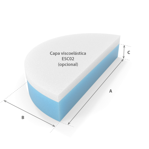 Semicírculo en espuma cortada a medida con cotas y capa viscoelástica - Modelo ESC02 - Corte a medida