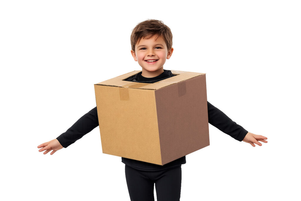 Disfraz Cubo Rubik, caja de cartón como base