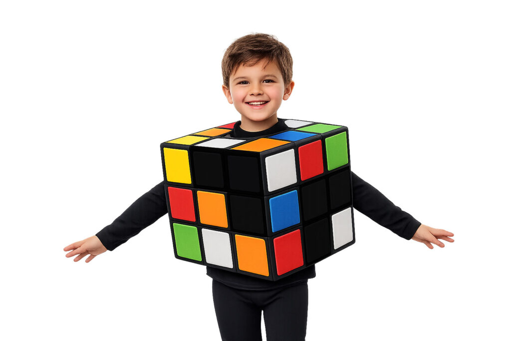 Disfraz Cubo Rubik, en construcción con espumas de colores